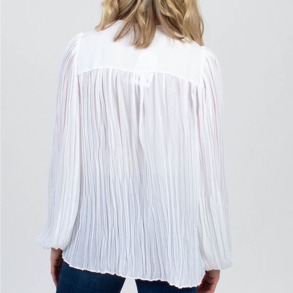 Alexis Fully Pleated Crepe Blouse Oversized Size Small White Long Sleeve Top - Picture 2 of 10